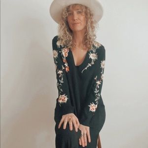 Embroidered Black Boho Dress